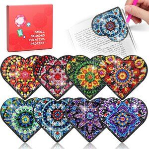 8 Pcs Diamond Art Painting Bookmarks Kit for Adult, DIY Diamond Paint Corner Boo